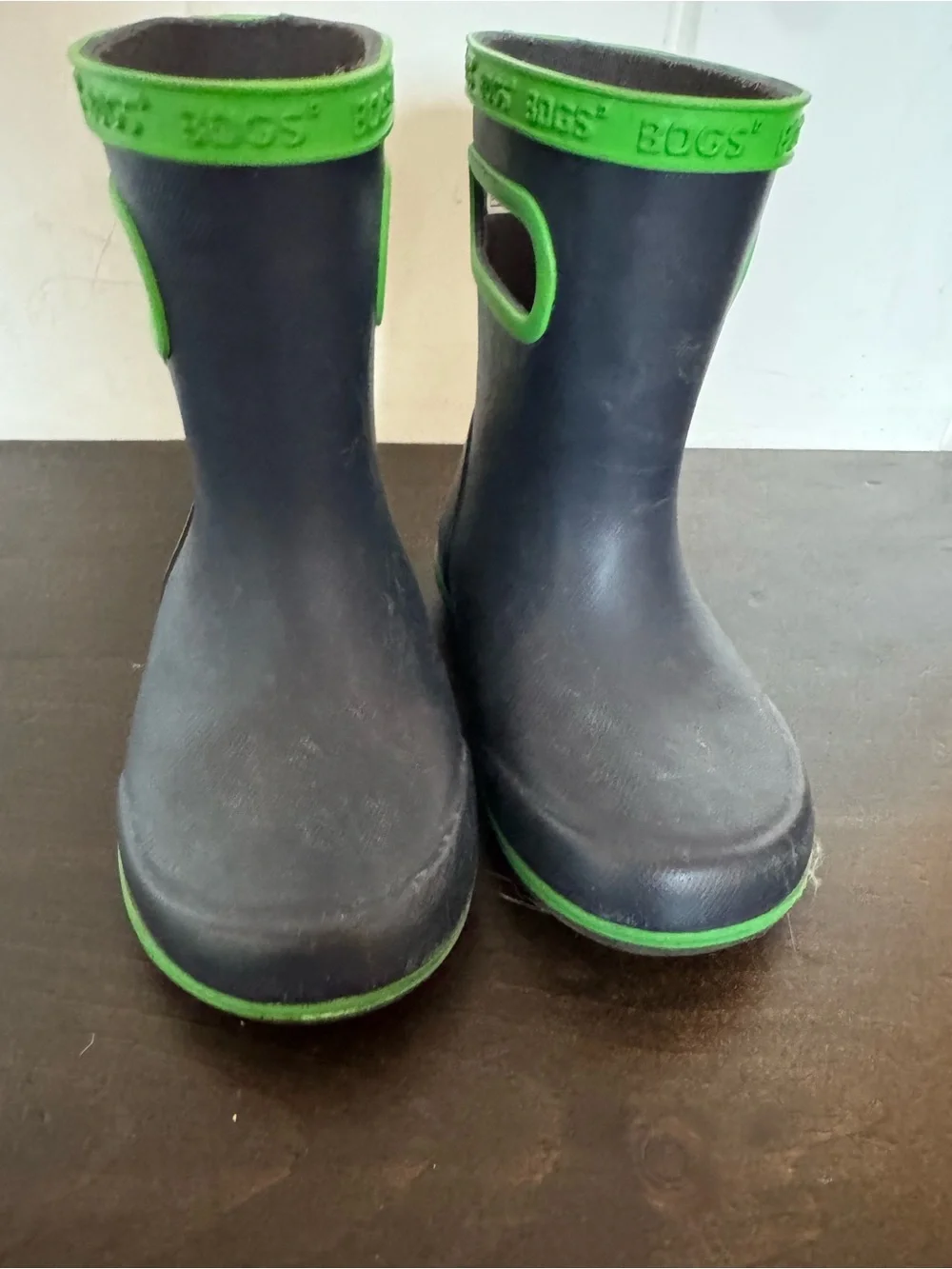 Bogs Kids Navy with Green Trim Waterproof Pull-On Rain Boots